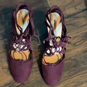 Sexy, Burgundy, suede, Christian Siriano strappy heels! Used, worn once!